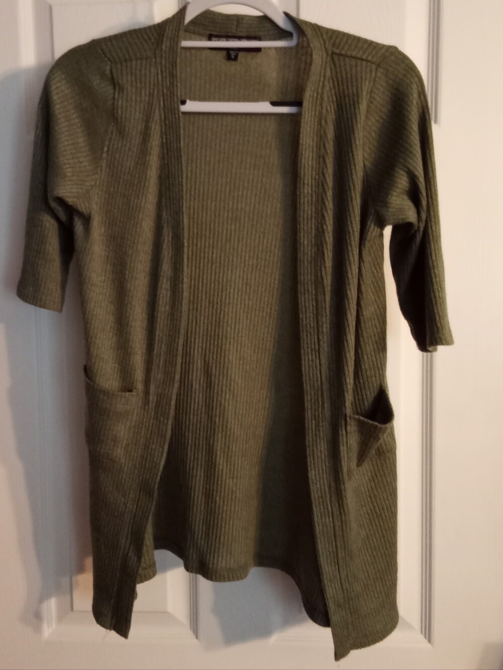 Three Hearts Olive Ribbed Open-Front Cardigan with Pockets Girls XL